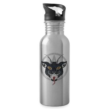 Dämonische Gehörnte Katze, Gruseliges - Trinkflasche mit integriertem Trinkhalm - Lightsilver - Rechts