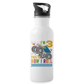 I'm 3 it's how I roll | Monster Truck - Water bottle with straw - white - Right