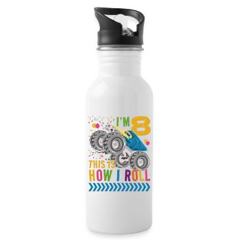 I'm 8 it's how I roll | Monster Truck - Water bottle with straw - white - Right