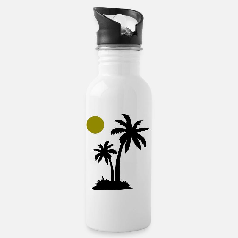 Palmen - Trinkflasche mit integriertem Trinkhalm - Weiß