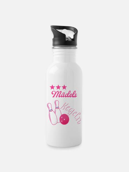 Kegel Bowling Kegelbahn Kegler Kegelverein - Trinkflasche mit integriertem Trinkhalm - Weiß
