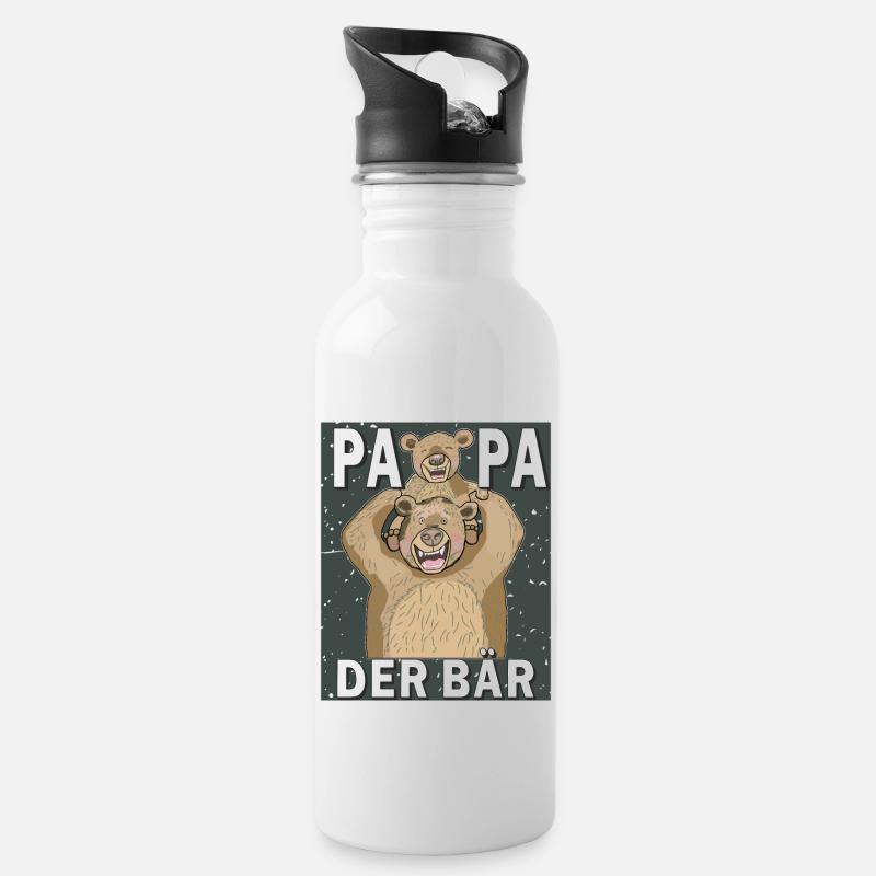 BÄR PAPA KIND PAPA DER BÄR - Trinkflasche mit integriertem Trinkhalm - Weiß