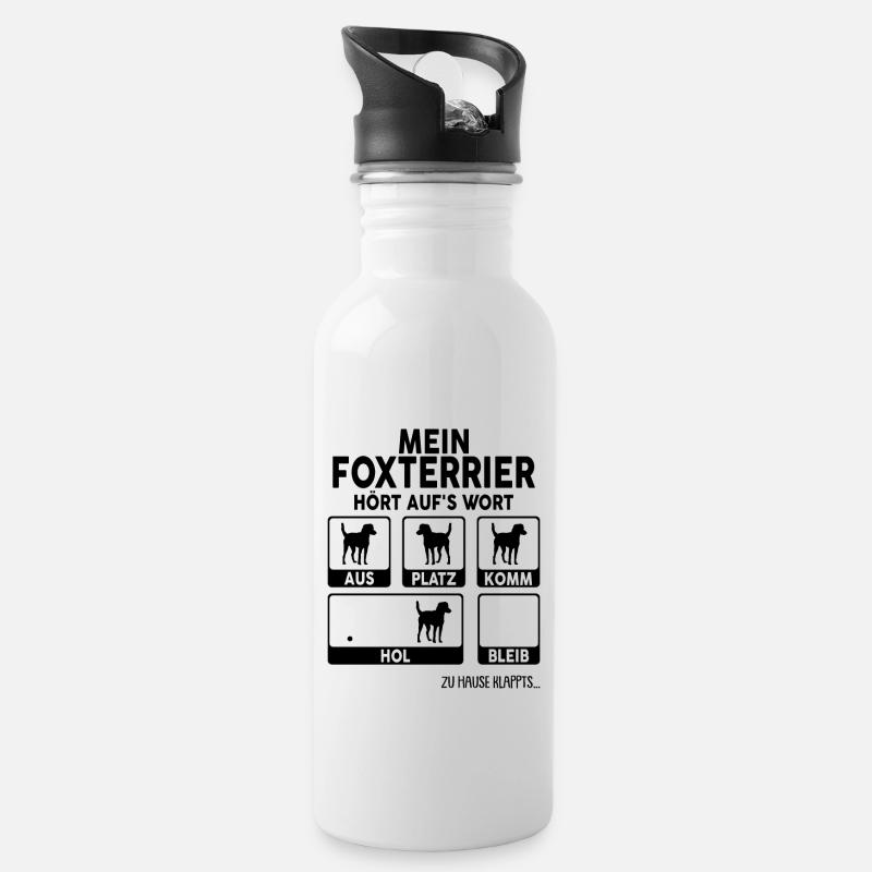Foxterrier - Trinkflasche mit integriertem Trinkhalm - Weiß
