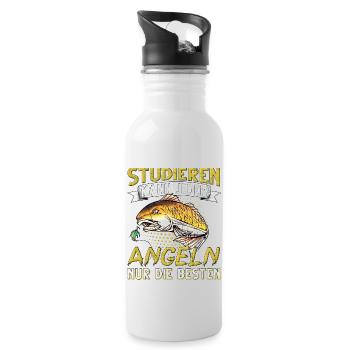 Studieren Kann Jeder Angeln nur die Besten - Trinkflasche mit integriertem Trinkhalm - Weiß - Rechts