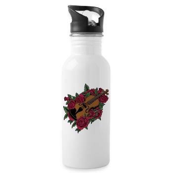 Violin Violinist Flower Floral - Trinkflasche mit integriertem Trinkhalm - Weiß - Rechts
