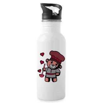 Hobbykoch Kochkunst Teddybär Koch Suppenkelle - Trinkflasche mit integriertem Trinkhalm - Weiß - Rechts