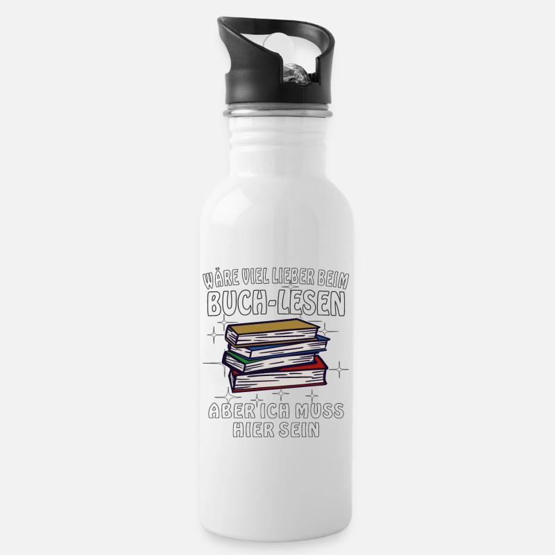 BUCH LESEN - Trinkflasche mit integriertem Trinkhalm - Weiß