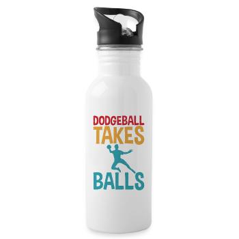 Dodgeball Takes Balls Distress Text with Dodgeball - Water bottle with straw - white - Right