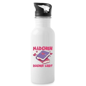 Nur ein Mädchen, das Bücher liebt Lesen Buch - Trinkflasche mit integriertem Trinkhalm - Weiß - Rechts