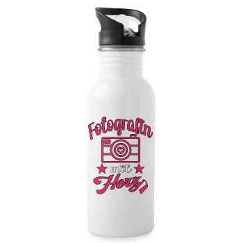 Fotografin mit Herz Kamera Fotografieren - Trinkflasche mit integriertem Trinkhalm - Weiß - Rechts
