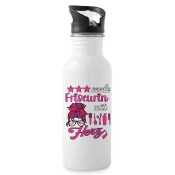 Coole Friseurin mit Herz Frisör Frisörin Friseur - Trinkflasche mit integriertem Trinkhalm - Weiß - Rechts