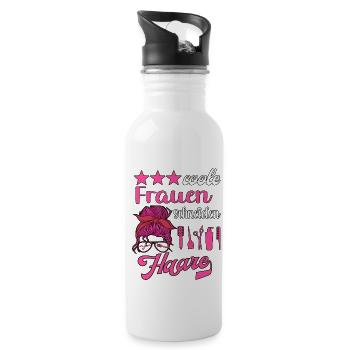 Coole Frauen Schneiden Haare Frisör Frisörin - Trinkflasche mit integriertem Trinkhalm - Weiß - Rechts