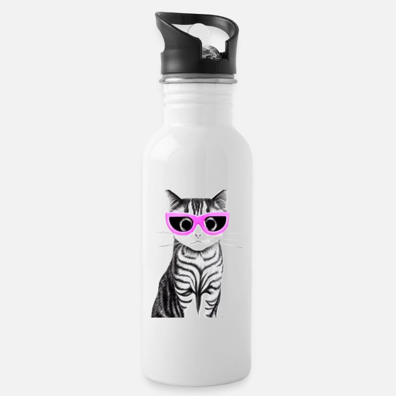 katze mit rosaroter brille - Trinkflasche mit integriertem Trinkhalm - Weiß