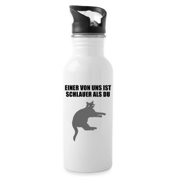 Freche Schlaue Nerd Katze Lustiger Spruch Geschenk - Trinkflasche mit integriertem Trinkhalm - Weiß - Rechts
