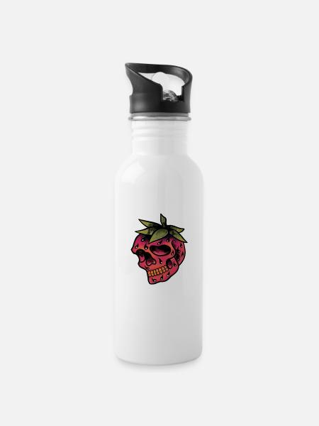 Skull fraise old-school trad. - Gourde avec paille intégrée - blanc