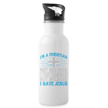 Clergy Faith in God Believer Christian Love - Water bottle with straw - white - Right