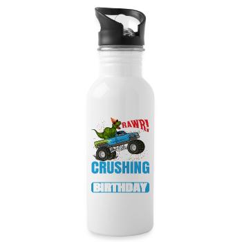 Rawr! Crushing Into My Birthday | Birthday Shirt | - Water bottle with straw - white - Right