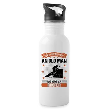 Dachdecker Alter Mann Spruch Herren Geschenk - Trinkflasche mit integriertem Trinkhalm - Weiß - Rechts