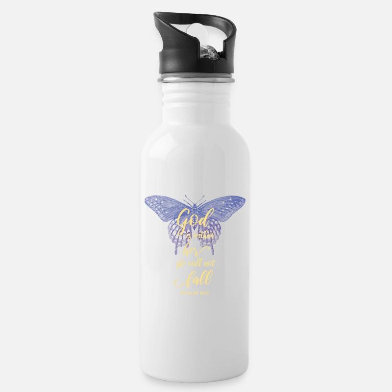 Bibelvers Christliches Motiv - Trinkflasche mit integriertem Trinkhalm - Weiß