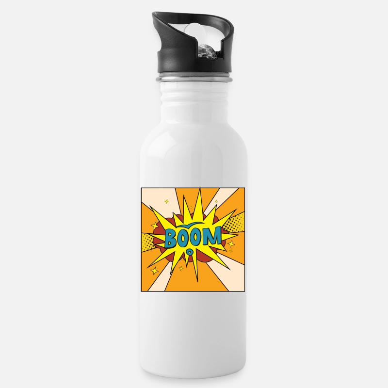 Boom Comic Explosion Stil - Trinkflasche mit integriertem Trinkhalm - Weiß