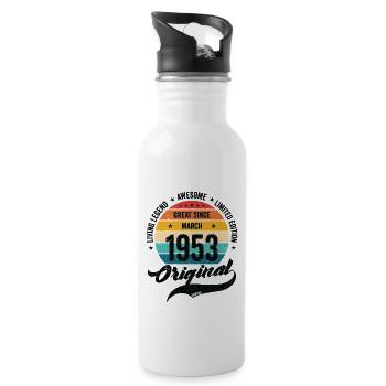 Rétro 70 ans Mars 1953 Anniversaire Vintage Bday - Gourde avec paille intégrée - blanc - Droite