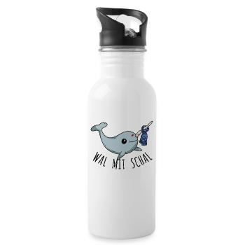 Wal mit Schal - süßer Narwal Winter lustig Spruch - Trinkflasche mit integriertem Trinkhalm - Weiß - Rechts