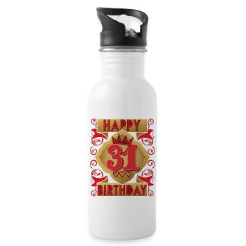 31. Geburtstag 31 Jahre alt Spruch, Vintage-Design - Trinkflasche mit integriertem Trinkhalm - Weiß - Rechts