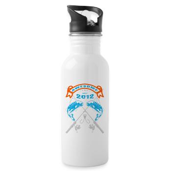 Awesome since 2012. Angel, Angler's Birthday - Water bottle with straw - white - Right