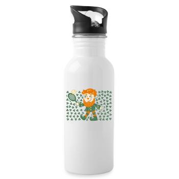 Leprechaun Tennis Player Funny St Patrick's Day - Water bottle with straw - white - Right