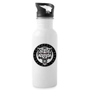 Wolf von Odin Geri und Freki Nordische Mythologie - Trinkflasche mit integriertem Trinkhalm - Weiß - Rechts
