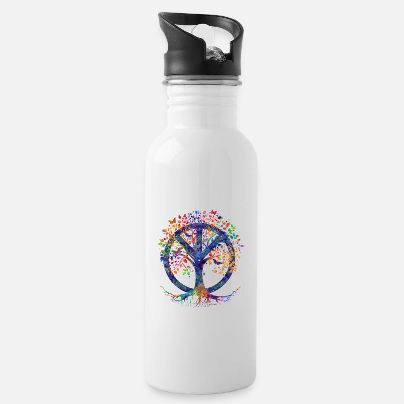 Friedensbaum - Trinkflasche mit integriertem Trinkhalm - Weiß