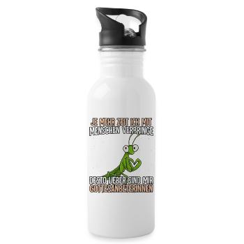 Gottesanbeterin - Trinkflasche mit integriertem Trinkhalm - Weiß - Rechts