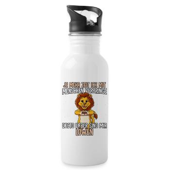 Löwe - Trinkflasche mit integriertem Trinkhalm - Weiß - Rechts