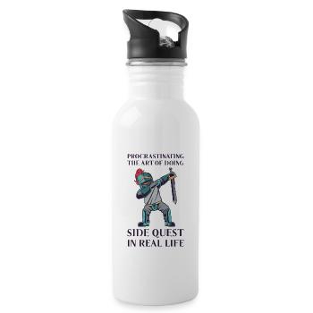 Procrastinating Fantasy Knight Side Quest Work - Water bottle with straw - white - Right