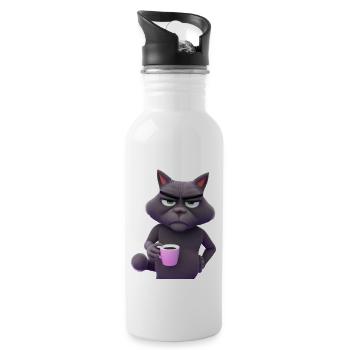 Cat in a bad mood morning grouch - Water bottle with straw - white - Right