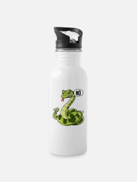Schlange Nö - Trinkflasche mit integriertem Trinkhalm - Weiß