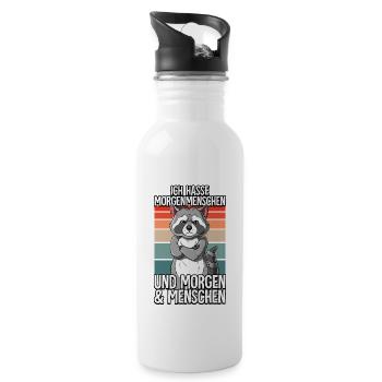 Ich Hasse Morgenmenschen Waschbär - Trinkflasche mit integriertem Trinkhalm - Weiß - Rechts
