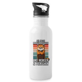 Ich Hasse Morgenmenschen Roter Panda - Trinkflasche mit integriertem Trinkhalm - Weiß - Rechts