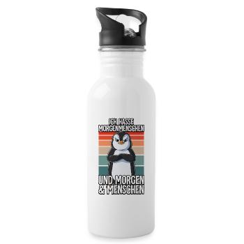 Ich Hasse Morgenmenschen Pinguin - Trinkflasche mit integriertem Trinkhalm - Weiß - Rechts
