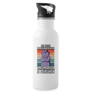 Ich Hasse Morgenmenschen Nilpferd - Trinkflasche mit integriertem Trinkhalm - Weiß - Rechts
