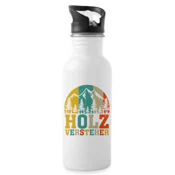 Holzversteher Chainsaw Retro Forest Woodworker - Trinkflasche mit integriertem Trinkhalm - Weiß - Rechts