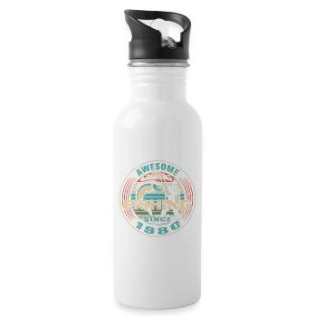 Awesome since 1980. Angel, Angler Geburtstag - Trinkflasche mit integriertem Trinkhalm - Weiß - Rechts