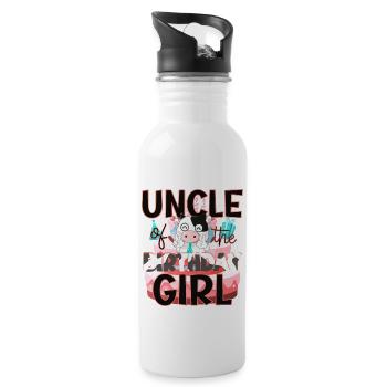Uncle of The Birthday Girl Cow Matching Family - Water bottle with straw - white - Right