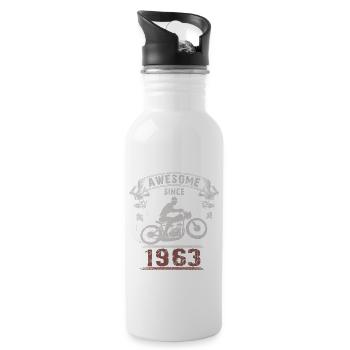Awesome since 1963, Biker 60. Geburtstag - Trinkflasche mit integriertem Trinkhalm - Weiß - Rechts