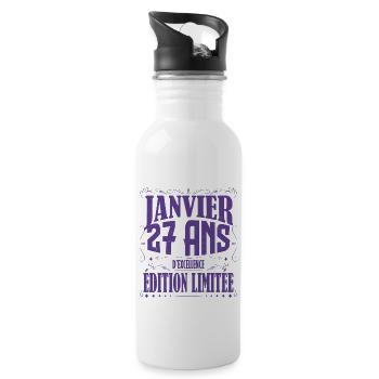 Janvier 27 ans. Cadeau 27 ans janvier anniversaire - Gourde avec paille intégrée - blanc - Droite