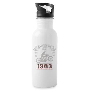 Awesome since 1983, Biker 40. Geburtstag - Trinkflasche mit integriertem Trinkhalm - Weiß - Rechts
