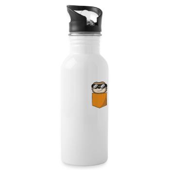Lustiges Erdmännchen In Brusttasche Print Geschenk - Trinkflasche mit integriertem Trinkhalm - Weiß - Rechts