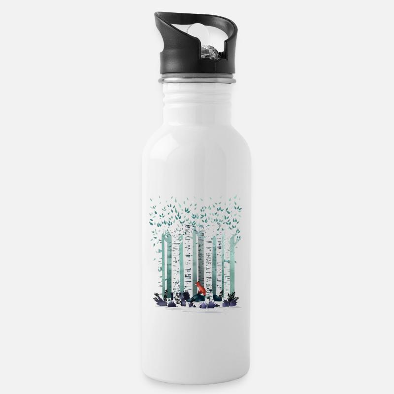 Die Birken - Trinkflasche mit integriertem Trinkhalm - Weiß