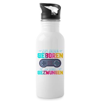 Zum Zocken Geboren Zur Schule Gezwungen - Trinkflasche mit integriertem Trinkhalm - Weiß - Rechts