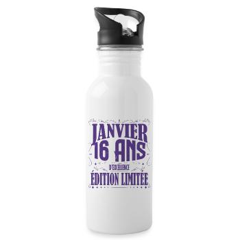 Janvier 16 ans. Cadeau 16 ans janvier anniversaire - Gourde avec paille intégrée - blanc - Droite